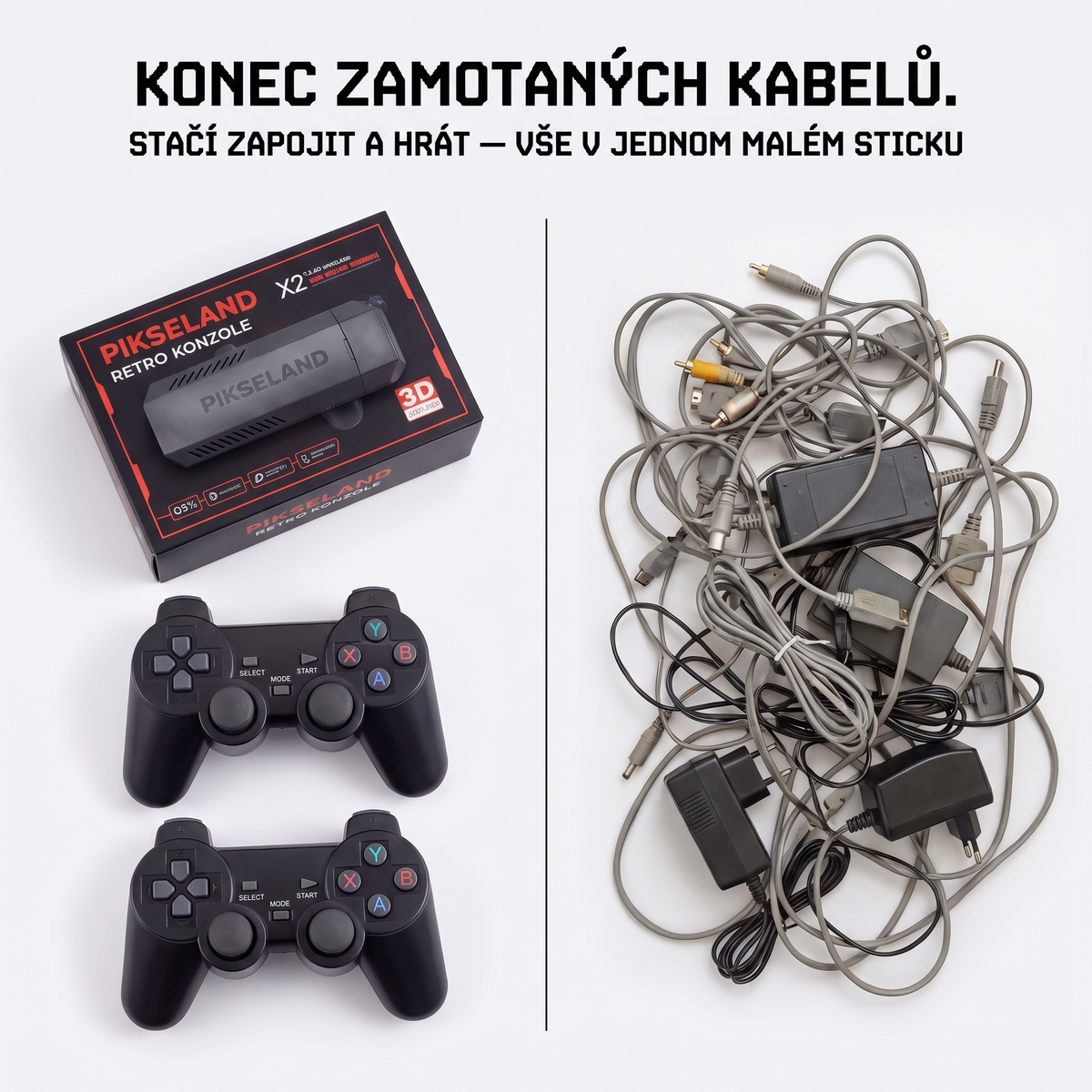 PIKSELAND™ - Konzola Retro Plug & Play + 2 Pady
