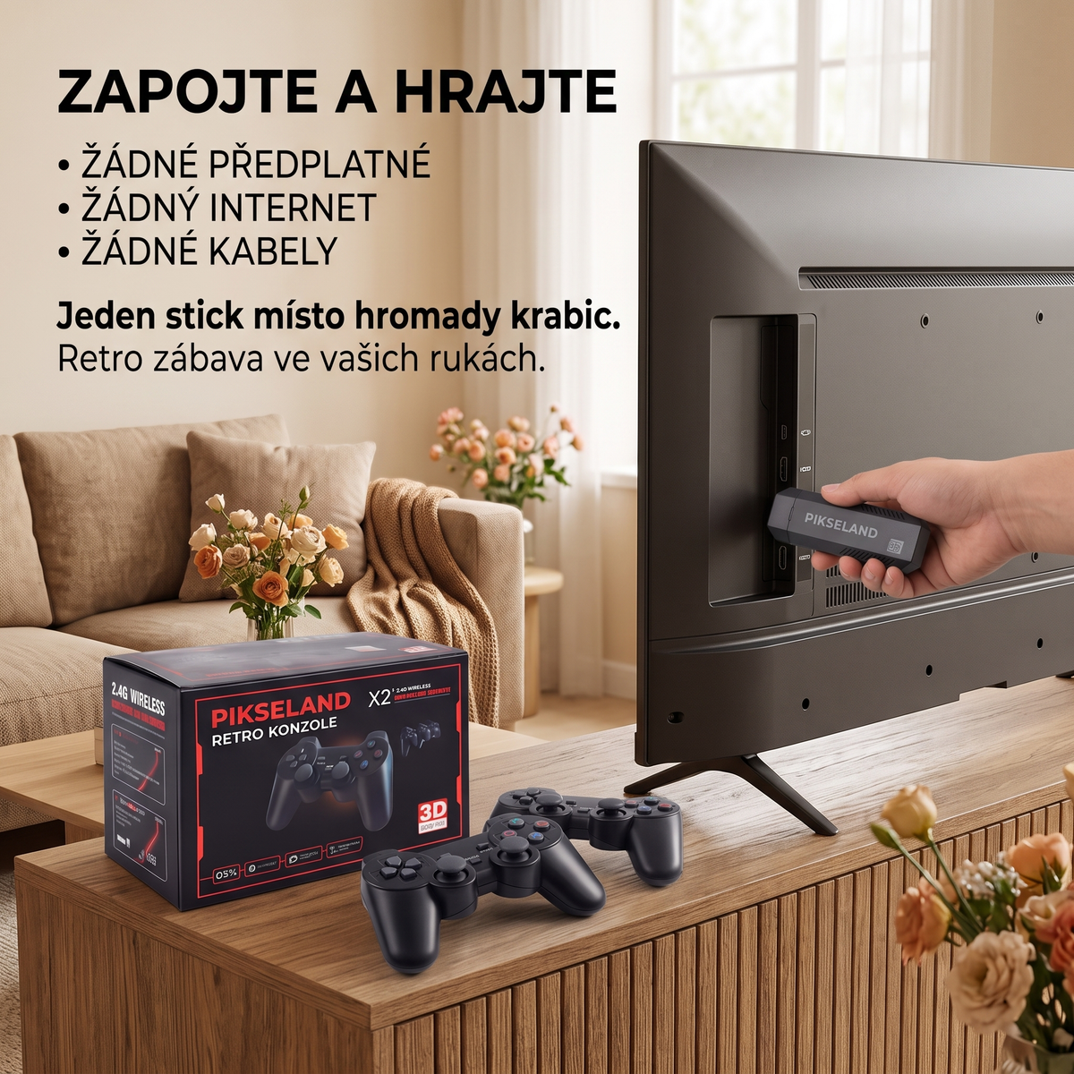 PIKSELAND™ - Konzola Retro Plug & Play + 2 Pady